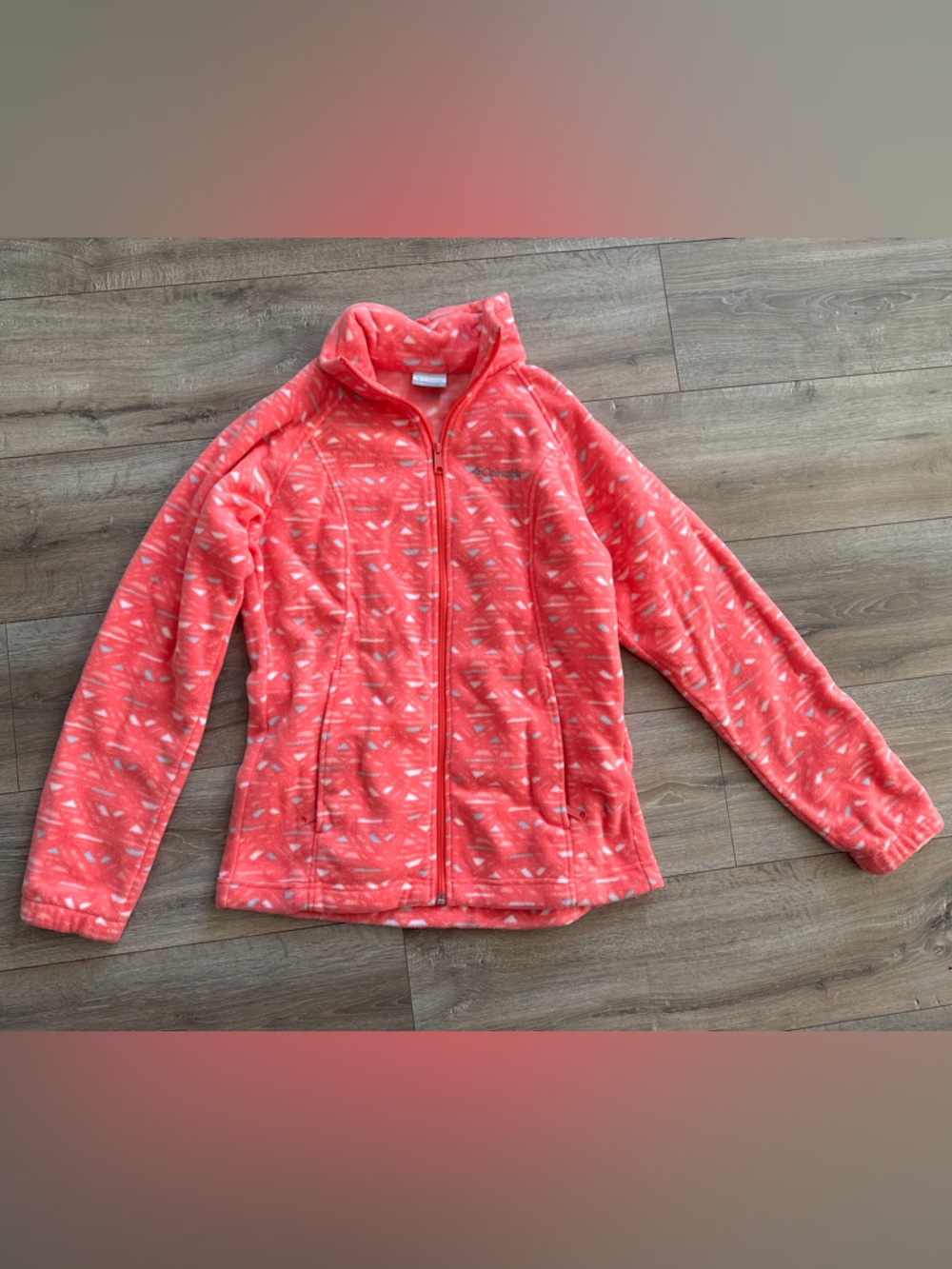 Columbia Coral Pink Patterned Teddy Fleece Jacket